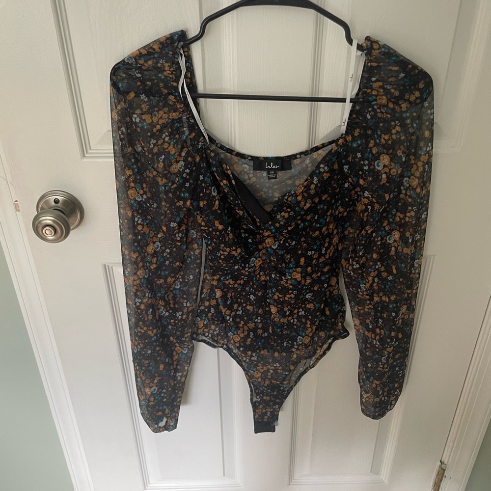 Lulu's Black and Gold Wrap Bodysuit Long Sleeve